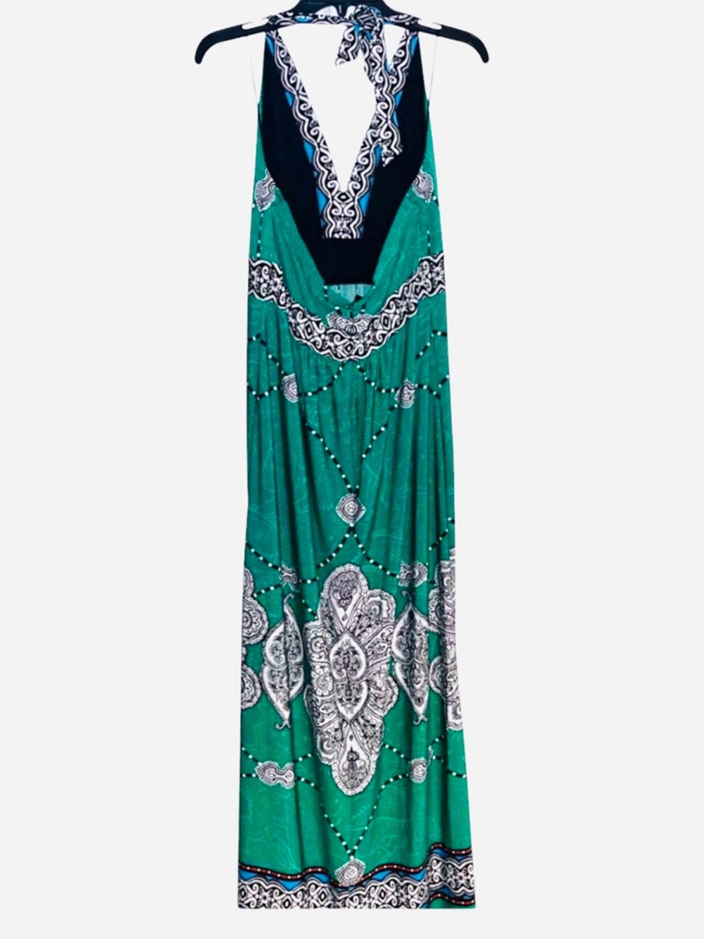 Ronni Nicole Green Paisley Halter Boho Chic Maxi Dress Sleeveless Patterned 12 - Picture 6 of 7